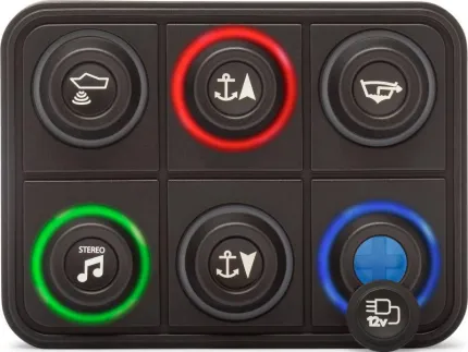 Clavier de commande Powerkey Pro à 6 touches RGB de Ø15mm, avec protocole CANopen et connecteur Deutsch à 4 broches, sans ses pastilles gravées