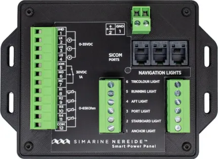 Interface pour 6 feux navigation avec interface pour sondes de niveau et température, avec protocole SiCom et alimentation de 6 à 35Vdc