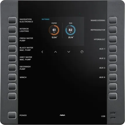 Tableau électrique NEREIDE 2L, composé d'un PICO et 19 boutons, avec interface pour sondes de niveau et température, avec extension tableau 230Vac, 2 ports USB-C et alimentation 6 à 35Vdc