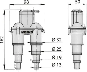 Coude anti-siphon + tuyau sans clapet Ø13, 19, 25 et 32mm